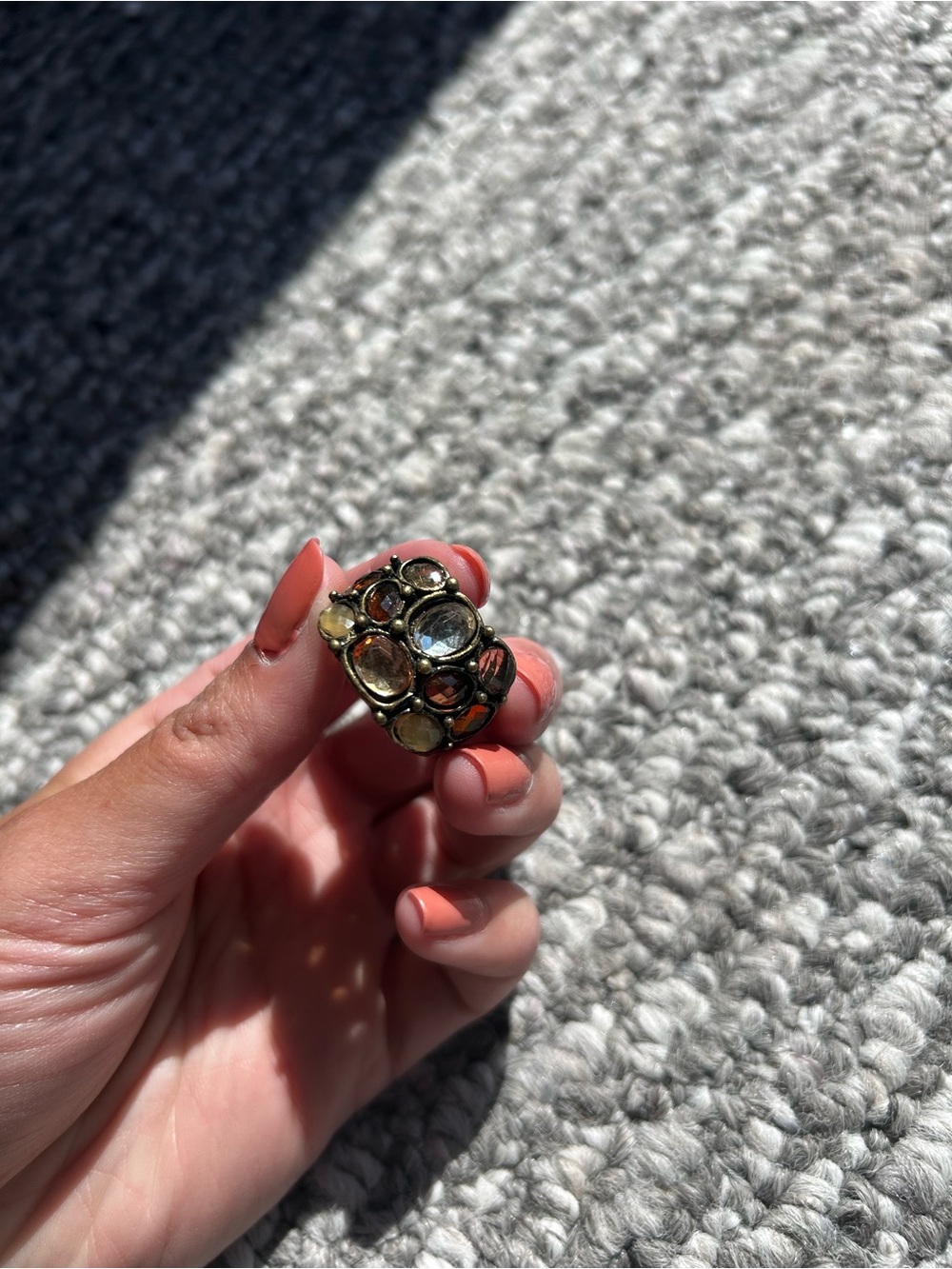 Statement Multi-Stone Gold-Tone Dome Ring - Yellow & Brown Stones